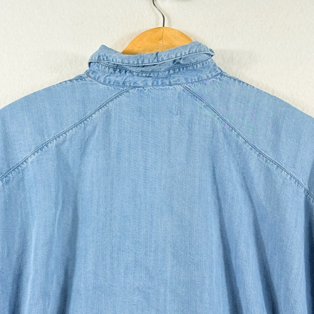 Zara Ruffle Denim Top Womens Medium Blue Oversized Boho Coastal Cape Blouse